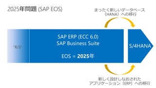 2025年問題 (SAP EOS)
SAP ERP (ECC 6.0)
SAP Business Suite
EOS = 2025年
S/4HANA
 