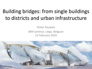 Building bridges: from single buildings
to districts and urban infrastructure
Pieter Pauwels
BIM seminar, Liége, Belgium
15 February 2016
 