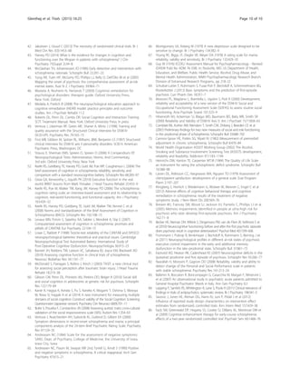 42. Jakobsen J, Gluud C (2013) The necessity of randomized clinical trials. Br J
Med Clin Res 3(3):1453–68
43. Harvey PD (2014) What is the evidence for changes in cognition and
functioning over the lifespan in patients with schizophrenia? J Clin
Psychiatry 75(Suppl 2):34–8
44. McGlashan TH, Johannessen JO (1996) Early detection and intervention with
schizophrenia: rationale. Schizophr Bull 22:201–22
45. Yung AR, Yuen HP, McGorry PD, Phillips LJ, Kelly D, Dell’Olio M et al (2005)
Mapping the onset of psychosis: the comprehensive assessment of at-risk
mental states. Aust N Z J Psychiatry 39:964–71
46. Medalia A, Revheim N, Herlands T (2009) Cognitive remediation for
psychological disorders: therapist guide. Oxford University Press,
New York: Oxford
47. Medalia A, Freilich B (2008) The neuropsychological education approach to
cognitive remediation (NEAR) model: practice principles and outcome
studies. Am J Psychiatr Rehabil 11:2
48. Roberts DL, Penn DL, Combs DR. Social Cognition and Interaction Training
SCIT: Treatment Manual. New York: Oxford University Press; In press
49. Ventura J, Liberman RP, Green MF, Shaner A, Mintz J (1998) Training and
quality assurance with the Structured Clinical Interview for DSM-IV
(SCID-I/P). Psychiatry Res 79:163–73
50. First MB, Gibbon M, Spitzer RL, Williams JBW, Benjamin LS (1997) Structured
clinical interview for DSM-IV axis II personality disorders: SCID-II. American
Psychiatric Press, Washington, DC
51. Strauss E, Sherman EMS, Spreen O, Spreen O (2006) A Compendium Of
Neuropsychological Tests: Administration, Norms, And Commentary,
3rd edn. Oxford University Press, New York
52. Keefe RS, Goldberg TE, Harvey PD, Gold JM, Poe MP, Coughenour L (2004) The
brief assessment of cognition in schizophrenia: reliability, sensitivity, and
comparison with a standard neurocognitive battery. Schizophr Res 68:283–97
53. Gioia GA, Kenworthy L, Isquith PK (2010) Executive function in the real
world: BRIEF lessons from Mark Ylvisaker. J Head Trauma Rehabil 25:433–9
54. Keefe RS, Poe M, Walker TM, Kang JW, Harvey PD (2006) The schizophrenia
cognition rating scale: an interview-based assessment and its relationship to
cognition, real-world functioning, and functional capacity. Am J Psychiatry
163:426–32
55. Keefe RS, Harvey PD, Goldberg TE, Gold JM, Walker TM, Kennel C et al
(2008) Norms and standardization of the Brief Assessment of Cognition in
Schizophrenia (BACS). Schizophr Res 102:108–15
56. Levaux MN, Potvin S, Sepehry AA, Sablier J, Mendrek A, Stip E (2007)
Computerized assessment of cognition in schizophrenia: promises and
pitfalls of CANTAB. Eur Psychiatry 22:104–15
57. Lowe C, Rabbitt P (1998) Test/re-test reliability of the CANTAB and ISPOCD
neuropsychological batteries: theoretical and practical issues. Cambridge
Neuropsychological Test Automated Battery. International Study of
Post-Operative Cognitive Dysfunction. Neuropsychologia 36:915–23
58. Barnett JH, Robbins TW, Leeson VC, Sahakiana BJ, Joyce EM, Blackwell AD
(2010) Assessing cognitive function in clinical trials of schizophrenia.
Neurosci Biobehav Rev 34:1161–77
59. McDonald S, Flanagan S, Rollins J, Kinch J (2003) TASIT: a new clinical tool
for assessing social perception after traumatic brain injury. J Head Trauma
Rehabil 18:219–38
60. Gibson CM, Penn DL, Prinstein MJ, Perkins DO, Belger A (2010) Social skill
and social cognition in adolescents at genetic risk for psychosis. Schizophr
Res 122:179–84
61. Kanie A, Hagiya K, Ashida S, Pu S, Kaneko K, Mogami T, Oshima S, Motoya
M, Niwa SI, Inagaki A et al (2014) A new instrument for measuring multiple
domains of social cognition: Construct validity of the Social Cognition Screening
Questionnaire (Japanese version). Psychiatry Clin Neurosci 68(9):701–11
62. Bolte S, Poustka F, Constantino JN (2008) Assessing autistic traits: cross-cultural
validation of the social responsiveness scale (SRS). Autism Res 1:354–63
63. Ventura J, Nuechterlein KH, Subotnik KL, Gutkind D, Gilbert EA (2000)
Symptom dimensions in recent-onset schizophrenia and mania: a principal
components analysis of the 24-item Brief Psychiatric Rating Scale. Psychiatry
Res 97:129–35
64. Andreasen NC (1984) Scale for the assessment of negative symptoms:
SANS. Dept. of Psychiatry, College of Medicine, the University of Iowa,
Iowa City, Iowa
65. Andreasen NC, Flaum M, Swayze VW 2nd, Tyrrell G, Arndt S (1990) Positive
and negative symptoms in schizophrenia. A critical reappraisal. Arch Gen
Psychiatry 47:615–21
66. Montgomery SA, Asberg M (1979) A new depression scale designed to be
sensitive to change. Br J Psychiatry 134:382–9
67. Young RC, Biggs JT, Ziegler VE, Meyer DA (1978) A rating scale for mania:
reliability, validity and sensitivity. Br J Psychiatry 133:429–35
68. Guy W (1976) ECDEU Assessment Manual for Psychopharmacology - Revised
(DHEW Publ No ADM 76-338). In: Rockville, MD, US Department of Health,
Education, and Welfare, Public Health Service, Alcohol, Drug Abuse, and
Mental Health Administration, NIMH Psychopharmacology Research Branch,
Division of Extramural Research Programs., pp 218–22
69. Schultze-Lutter F, Ruhrmann S, Fusar-Poli P, Bechdolf A, Schimmelmann BG,
Klosterkotter J (2012) Basic symptoms and the prediction of first-episode
psychosis. Curr Pharm Des 18:351–7
70. Morosini PL, Magliano L, Brambilla L, Ugolini S, Pioli R (2000) Development,
reliability and acceptability of a new version of the DSM-IV Social and
Occupational Functioning Assessment Scale (SOFAS) to assess routine social
functioning. Acta Psychiatr Scand 101:323–9
71. Hilsenroth MJ, Ackerman SJ, Blagys MD, Baumann BD, Baity MR, Smith SR
(2000) Reliability and Validity of DSM-IV Axis V. Am J Psychiatr 157:1858–63
72. Cornblatt BA, Auther AM, Niendam T, Smith CW, Zinberg J, Bearden CE et al
(2007) Preliminary findings for two new measures of social and role functioning
in the prodromal phase of schizophrenia. Schizophr Bull 33:688–702
73. Cannon-Spoor HE, Potkin SG, Wyatt RJ (1982) Measurement of premorbid
adjustment in chronic schizophrenia. Schizophr Bull 8:470–84
74. World Health Organisation ASSIST Working Group (2002) The Alcohol,
Smoking and Substance Involvement Screening Test (ASSIST): development,
reliability and feasibility. Addiction 97:1183–1194
75. Heinrichs DW, Hanlon TE, Carpenter WTJR (1984) The Quality of Life Scale:
an instrument for rating the schizophrenic deficit syndrome. Schizophr Bull
10:388–98
76. Larsen DL, Attkisson CC, Hargreaves WA, Nguyen TD (1979) Assessment of
client/patient satisfaction: development of a general scale. Eval Program
Plann 2:197–207
77. Klingberg S, Herrlich J, Wiedemann G, Wolwer W, Meisner C, Engel C et al
(2012) Adverse effects of cognitive behavioral therapy and cognitive
remediation in schizophrenia: results of the treatment of negative
symptoms study. J Nerv Ment Dis 200:569–76
78. Brewer WJ, Francey SM, Wood SJ, Jackson HJ, Pantelis C, Phillips LJ et al
(2005) Memory impairments identified in people at ultra-high risk for
psychosis who later develop first-episode psychosis. Am J Psychiatry
162:71–8
79. Becker HE, Nieman DH, Wiltink S, Dingemans PM, van de Fliert JR, Velthorst E et
al (2010) Neurocognitive functioning before and after the first psychotic episode:
does psychosis result in cognitive deterioration? Psychol Med 40:1599–606
80. Frommann I, Pukrop R, Brinkmeyer J, Bechdolf A, Ruhrmann S, Berning J et
al (2011) Neuropsychological profiles in different at-risk states of psychosis:
executive control impairment in the early–and additional memory
dysfunction in the late–prodromal state. Schizophr Bull 37:861–73
81. Eastvold AD, Heaton RK, Cadenhead KS (2007) Neurocognitive deficits in the
(putative) prodrome and first episode of psychosis. Schizophr Res 93:266–77
82. Nasrallah H, Morosini P, Gagnon DD (2008) Reliability, validity and ability to
detect change of the Personal and Social Performance scale in patients
with stable schizophrenia. Psychiatry Res 161:213–24
83. Ballerini A, Boccalon R, Boncompagni G, Casacchia M, Margari F, Minervini L
et al (2007) An observational study in psychiatric acute patients admitted to
General Hospital Psychiatric Wards in Italy. Ann Gen Psychiatry 6:2
84. Lepping P, Sambhi RS, Whittington R, Lane S, Poole R (2011) Clinical relevance of
findings in trials of antipsychotics: systematic review. Br J Psychiatry 198:341–5
85. Savovic J, Jones HE, Altman DG, Harris RJ, Juni P, Pildal J et al (2012)
Influence of reported study design characteristics on intervention effect
estimates from randomized, controlled trials. Ann Intern Med 157:429–38
86. Eack SM, Greenwald DP, Hogarty SS, Cooley SJ, DiBarry AL, Montrose DM et
al (2009) Cognitive enhancement therapy for early-course schizophrenia:
effects of a two-year randomized controlled trial. Psychiatr Serv 60:1468–76
Glenthøj et al. Trials (2015) 16:25 Page 10 of 10
 