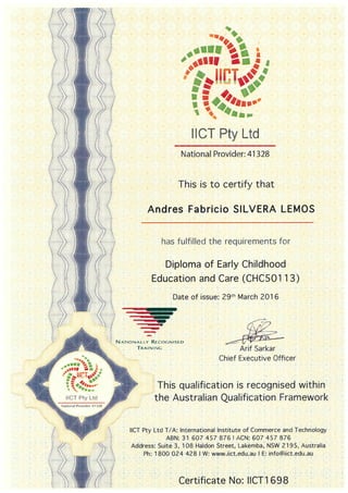 Certificate - Diploma of Early childhood education and care