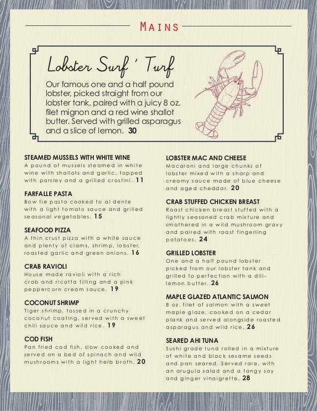 Lobster Claw Menu