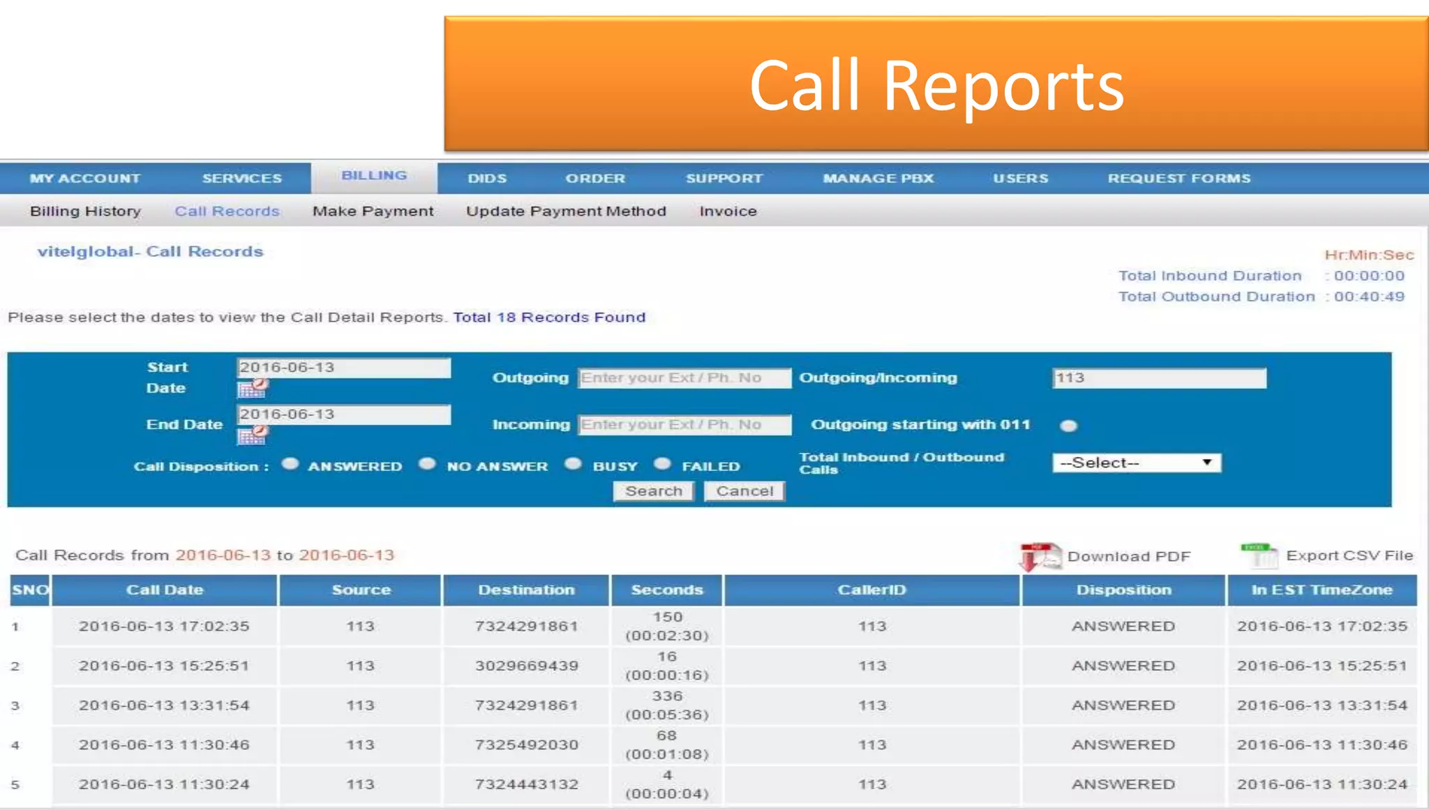 Call Reports
 