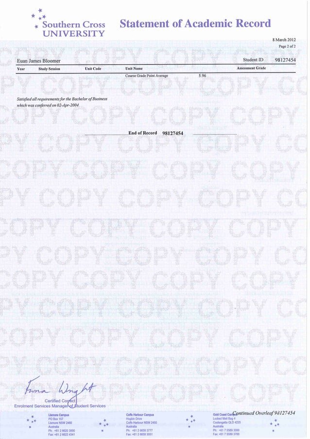 SCU letter and transcript | PDF