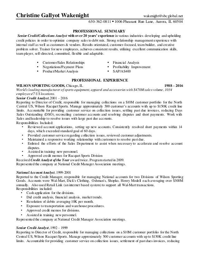 wakenightchristine resume 10 credit and collections resumes