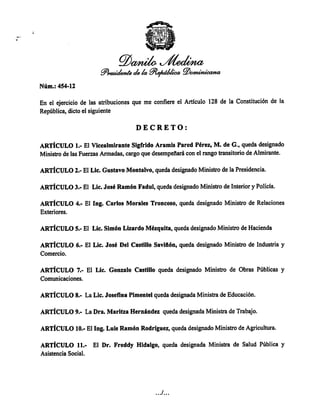 Decreto 454-12 - Danilo Medina - Presidente de la República 