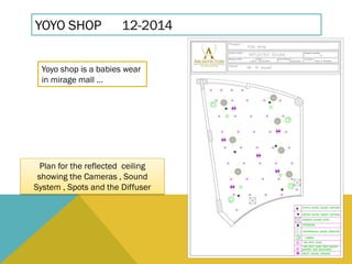 YOYO SHOP 12-2014
Yoyo shop is a babies wear
in mirage mall …
Plan for the reflected ceiling
showing the Cameras , Sound
System , Spots and the Diffuser
 