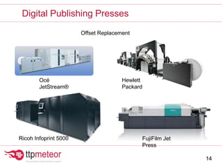 Digital Publishing Presses
14
Océ
JetStream®
Hewlett
Packard
Ricoh Infoprint 5000 FujiFilm Jet
Press
Offset Replacement
 