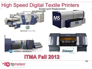 High Speed Digital Textile Printers
16
Screen-print Replacement
 