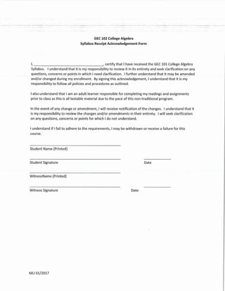 College Algebra Syllabus