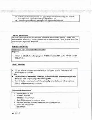 College Algebra Syllabus