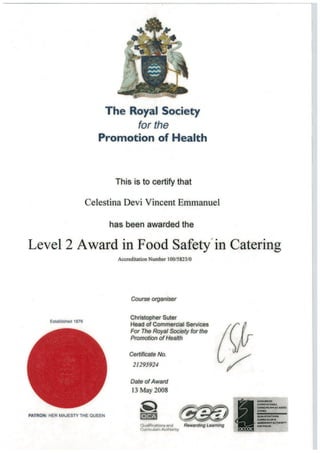 The Royal Society Award_Food Safety_Lvl2