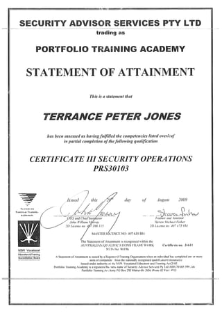 Certificate III - Security Operations