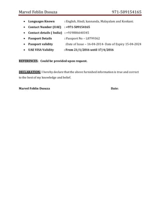 Cv Marvel Marvel Dsouza CV | DOCX