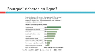 Pourquoi acheter en ligne?
Conférence SIAL 2014 | Aisha Issa - 514-659-4221
 