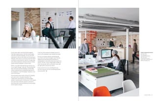 37Customer Profile
Products Supporting Concept A
Sayl Chair, pg 27
Setu Chair, pg 43
Eames Molded Fiberglass
Side Chair, pg 59
Steelwood Stools, pg 59
Canvas Office Landscape, pg 19
Meridian Storage, pg 28
Grand Haven office: how they worked together,
how they sought privacy, how they stored paper,
how they conducted meetings. He also met with
employees to discuss their ideas for the new space.
Edwards’ observations uncovered needs Dull hadn’t
considered, particularly the need for a lounge-type
area, where employees could go to peruse design
books and find inspiration, or just to relax.
“At first, I just didn’t feel like that was the best use
of our square footage,” Dull said. “But working with
Rick convinced me that providing a comfortable,
almost residential feel is extremely important for
our employees. In the final design, it became a real
asset of the space.”
The renovation project took a full year to complete,
and, late in 2013, Concept A moved in. The
collaboration with Edwards and Herman Miller
yielded a sophisticated, contemporary 2,700-square-
foot space that intuitively supports Concept A’s
work flow while communicating the life and vitality
of the studio to visitors.
In the end, Dull enjoyed the design process as
much as his employees have enjoyed the results.
“For me, as a creative director, partnering with
an architect and interior designer wasn’t all that
different from partnering with illustrators or
photographers in the work we do every day for our
clients,” he said. “It was a huge design problem to
solve, but we were able to assemble a team with
the right skills to execute our vision.
“It was kind of fun to see a building that was
sort of an eyesore turn into something beautiful
and purposeful.”
 