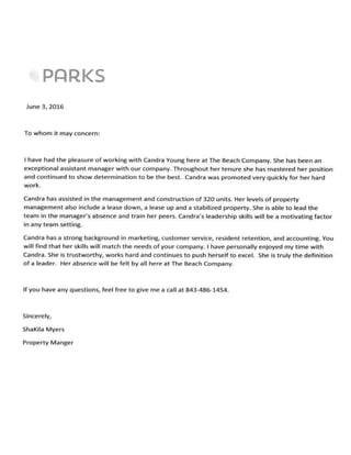 Letter of Recommendation - Parks at Nexton
