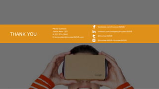 THANK YOU
Please Contact:
Jamie Allen CEO
M.323.574.3842
E.Jamie.allen@truview360VR.com
facebook.com/truview360VR/
linkedin.com/company/truview360VR
@truview360VR
@truview360VR#truview360VR
 