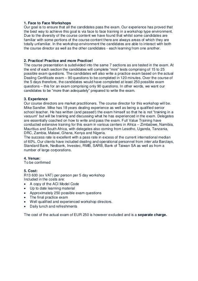 Aci forex dealing certificate