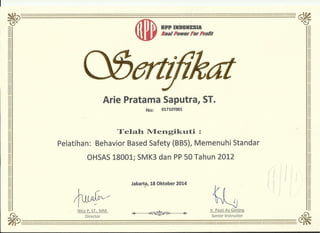 CERTIFICATE BEHAVIOUR BASED SAFETY