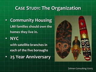 CASE STUDY: The Organization
• Community Housing
LMI families should own the
homes they live in.
• NYC
with satellite branches in
each of the five boroughs
• 25 Year Anniversary
Zehren Consulting ©2015
 