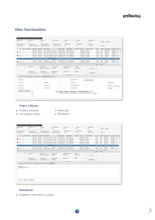 5
Other Functionalities
Project 4 Blocker
Problem statement
Last progress update
Action plan
Roadblocks
Possibility to attach files to a project
Attachments
 