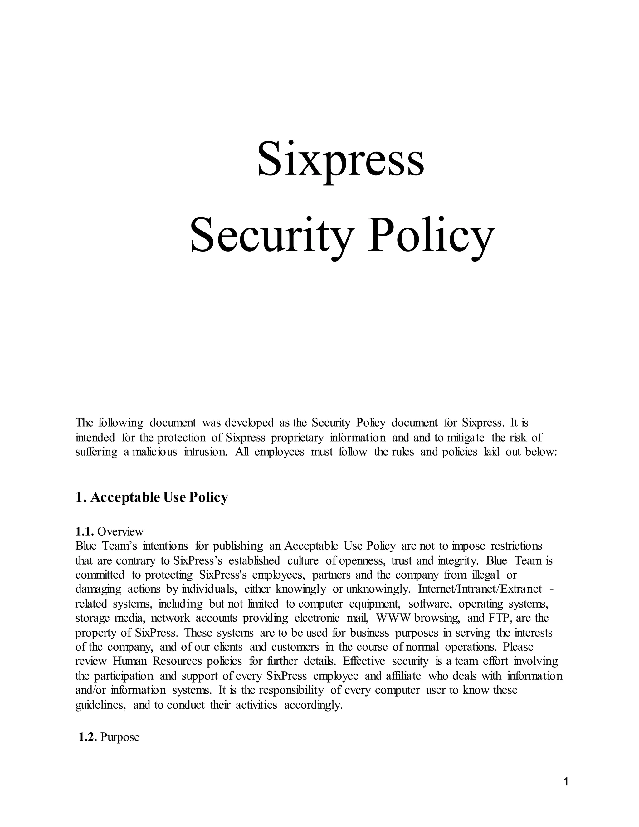 Cyber Defense Team's Security Policy PDF