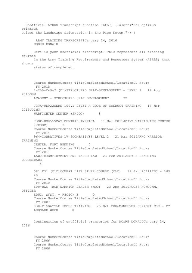 Unofficial ATRRS Transcript