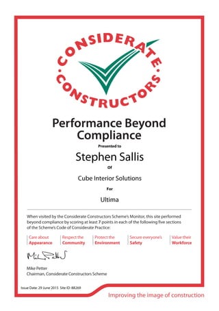 Performance Beyond Compliance Certificate 88269