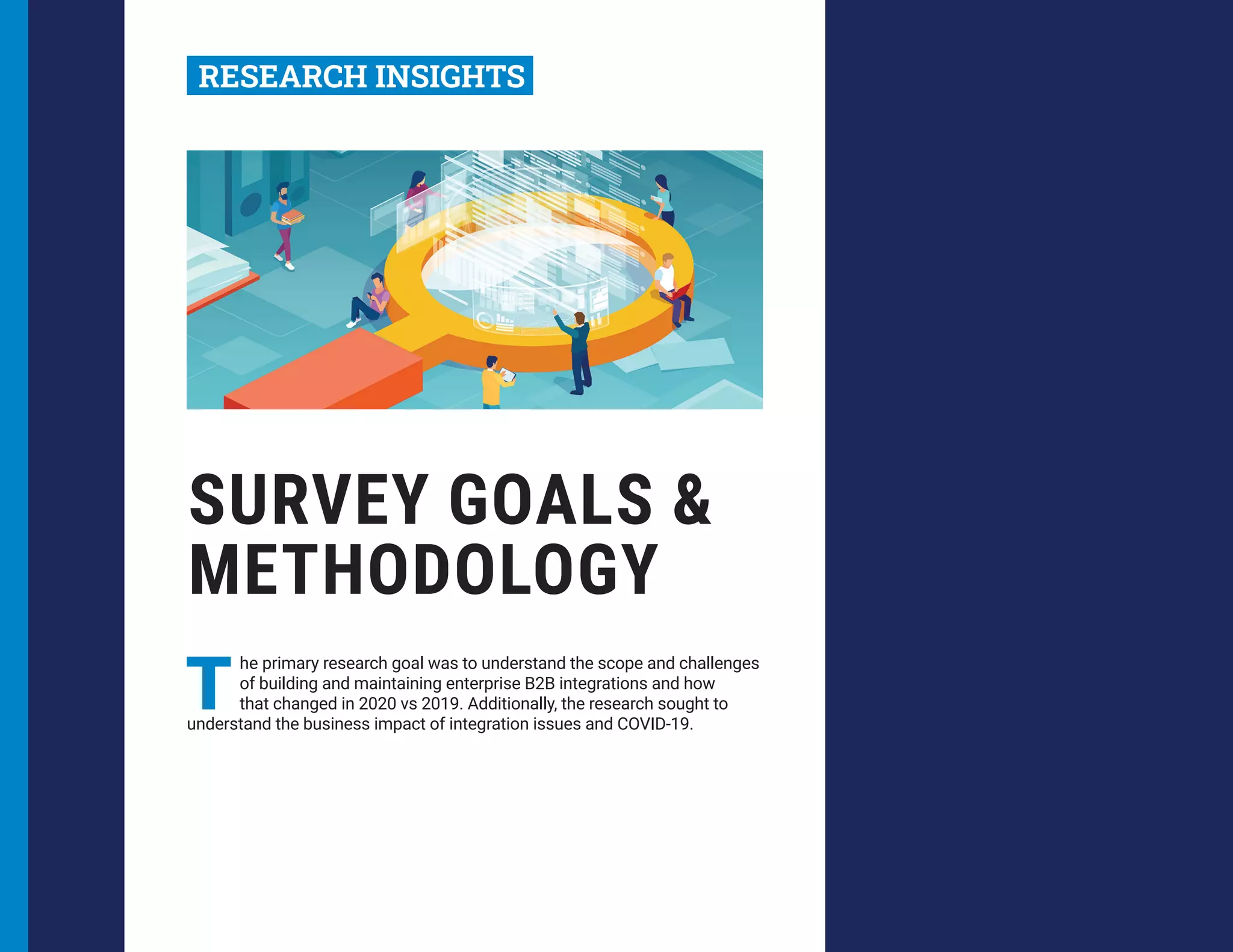 SURVEY GOALS &
METHODOLOGY
T
he primary research goal was to understand the scope and challenges
of building and maintaining enterprise B2B integrations and how
that changed in 2020 vs 2019. Additionally, the research sought to
understand the business impact of integration issues and COVID-19.
RESEARCH INSIGHTS
 