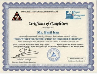 Certificate of Completion - Formwork For Construction of High Rise Buildings