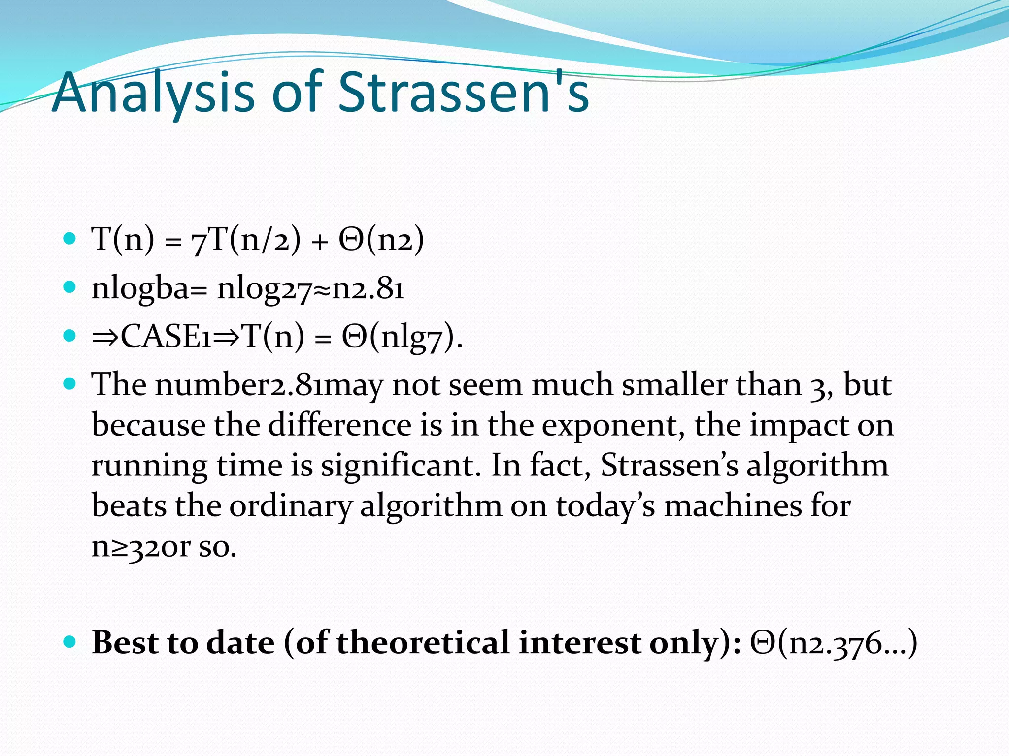 strassen matrix multiplication algorithm | PPTX