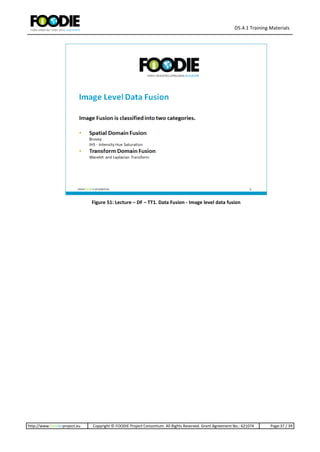 D5.4.1 Training Materials
http://www.foodie-project.eu Copyright © FOODIE Project Consortium. All Rights Reserved. Grant Agreement No.: 621074 Page:37 / 39
Figure 51: Lecture – DF – TT1. Data Fusion - Image level data fusion
 