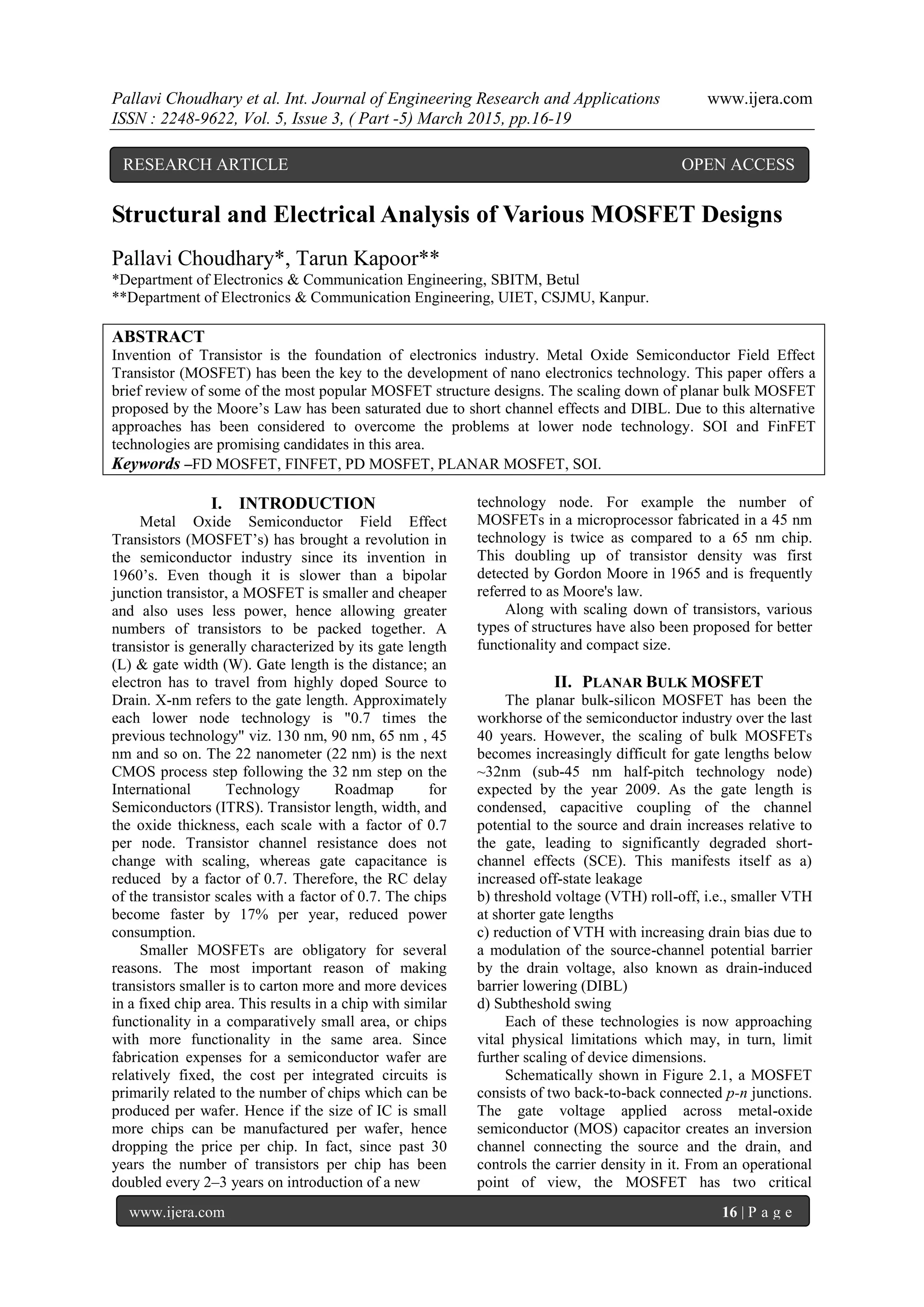 Structural and Electrical Analysis of Various MOSFET Designs | PDF