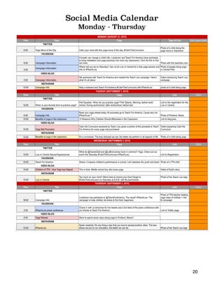 Social Media Calendar
Monday - Thursday
20
 