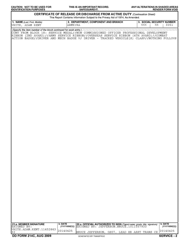 Dd214 Back.pdf DD214_Adam_White_Redact | PDF | Government Support and Welfare ...