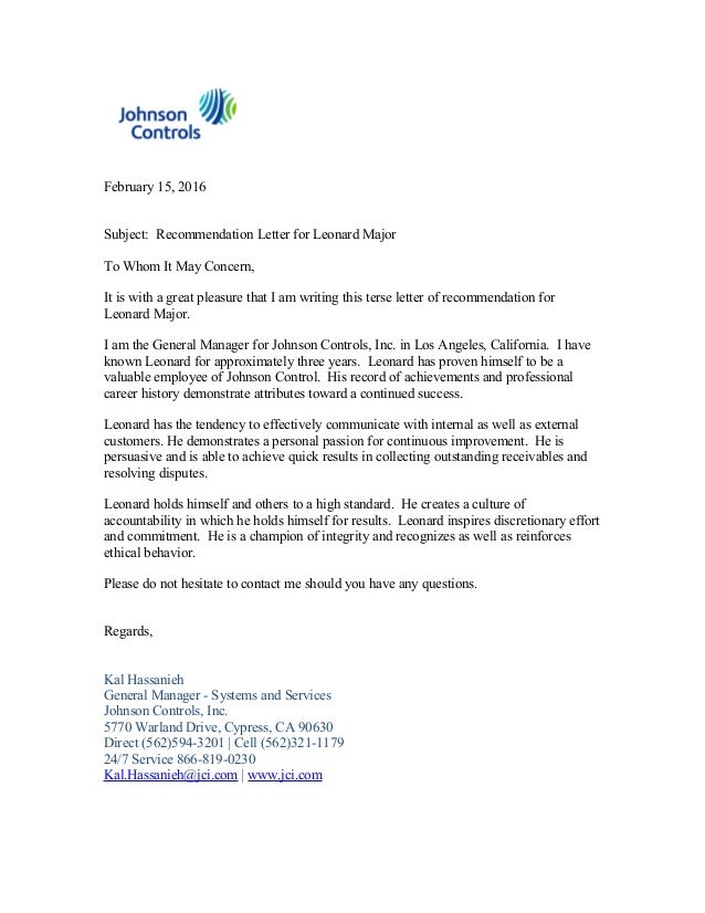 recommendation letter for leonard major mayor recommendation letter