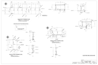 CUSTOMER:
DRAWN BY: DATE: (D/M/Y)
PROJECT:
DWG#
CANBIAN
BW 25/10/13
ROYAL NORTH CENTER
E5
CHECKED BY:DATE: (D/M/Y)
11/04/13IC3D
REV#
0HOLES: 13/16" Ø U.N.O.
PAINT: SSPC-SP3,SHOP GREY PRIMER JOB#
1112
ALL STEEL CRAFT
PHONE: (780) 478-6668 FAX: (780) 478-6677
FABRICATORS LTD.
0 ISSUED FOR CONSTRUCTION 25/11/13
A ISSUED FOR APPROVAL 31/10/13
REV DESCRIPTION DATE BY
1
B
B
A
A
ED
C
C
F
E
E
1
D
3
4
D
1
127'-1"1/2
A - A
1
127'-1"1/2
B - B
1
127'-1"1/2
C - C
113'-8
D - D
113'-8
C - C
113'-8
1
E - E
SEE DWG E2 FOR TYP SECTIONS & DETAILS
CUST REF DWG: S9 & S4 R0
6'-5
20'-0
B109 W8X18
TOS EL= 131'-8
B55W8X18
B74W8X10
H
SS4X4X1
4/
C
14
B91W8X10
B101W8X10
B101W8X10
B101W8X10
H
SS4X4X1
4/
C
23
B78 W8X18
TOS EL= 131'-1012/
H
SS5X5X3
8/
(C
30
)
B101W8X10
H
SS4X4X1
4/
C
58
3'-8 2'-9 6'-5
1'-11 20'-0
9'-2
5'-04'-2
SLOPEDOWN
F20 SEE DWG E9
NOTES:
1) TOS ELEV= 131'-1012/ @ HIGH POINT
2) ALL BOLTS 34/ A325 U/NOTED
HIGH ROOF FRAMING PLAN
A
E2
A
E2
H
SS5X5X3
8/
(F9
)
H
SS5X5X3
8/
(F7
)
B113 W14X22
TOS EL= 131'-1012/
5'-11 5'-11 6'-5 6'-5
2'-0
B128W8X18
F21 SEE DWG E9
FIELD NOTE: THIS
CONN ON WEST SIDE
A
E2
74'-2
4'-9
A
E2
A
E2
A
E2
F7
C
O
L
BEN
T
H
SS5X5X3
8/
F9
C
O
L
BEN
T
H
SS5X5X3
8/
H
SS5X5X3
8/
(F9
)
H
SS5X5X3
8/
(F7
)
B81 W8X10
C
15
H
SS3X3X3
8/
B75 W8X10
B67
W8X10
B80W8X10
1'-27
11'-10
4'-1112/
9'-11
1'-93'-7
5'-31516/
SEE E12 FOR
STAIR & H/RAIL
SS1000 C10X15.3
NOTES:
1) TOS ELEV ELEV= 106'-8
2) ALL BOLTS 34/ A325 U/NOTED
NORTH STAIR LANDING PLAN
5'-0
7
710'-0
SEE E13 FOR
STAIR & H/RAIL
NOTES:
1) TOS ELEV ELEV= 106'-8
2) ALL BOLTS 34/ A325 U/NOTED
SOUTH STAIR LANDING PLAN
VERT BRACING
SEE DWG E7
VERT BRACING
SEE DWG eXX
A
E2
A
E2
A
E2
C C
D D
C
16
H
AN
G
ER
H
SS3X3X3
8/
H
SS6X6X3
8/
C
12
H
SS5X5X3
8/
C
11
B73W8X10
B61W8X10
B69 W8X10
C
17
H
AN
G
ER
H
SS3X3X3
8/
B68 W8X10
B70 W8X10
C
18
H
AN
G
ER
H
SS3X3X3
8/
10'-0
3'-11
5'-0 4'-2
B66 W14X22
C14HSS4X4X14/
4'-612/
4'-9
B55 W8X18
3'-10 1'-2
5'-0
4'-7
+131'-8
B175 W8X18
+127'-1
HSS5X5X316/ C24
B109 W8X18
C23HSS4X4X14/
B106 W14X22
SLOPING)
7
5'-0 4'-2
3'-10 1'-2
+131'-1012/
+131'-8
B128 W8X18
(SLOPING)
F21
C58HSS4X4X14/
+127'-1
B106 W14X22
(SLOPING)
C29
4'-7
3'-1
1012/
4'-9
+128'-0
C30
F11
6'-858/338/
B70 W8X10
+106'-8
C18HSS3X3X38/
B92 W18X40
7'-0
+106'-8
C16 HSS3X3X38/
C17 HSS3X3X38/
B69 W8X10
V11 HSS4X4X14/
B87 W16X26
7
7'-0
+106'-8
B67 W8X10
C15HSS3X3X38/
B65 W8X18
 