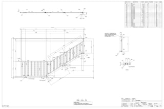 SHOP NOTE:
1) FULLY WELD ALL PIPE JOINTS
2) GRIND SMOOTH ALL WELDS & EDGES
QTY. SITE BOLTS LENGTH
3/4"Ø A325N BOLT6 2 1/2"
3/4"Ø A325N BOLT2 2"
GRID LOC REF DWGQTY
-/ E21
1 STAIRS UPDATED 21/02/14 BW
0 ISSUED TO SHOP 29/01/14 BW
A ISSUED FOR APPROVAL 27/01/14 BW
REV DESCRIPTION DATE BY
ONE - RAIL - R3 CUSTOMER:
DRAWN BY: DATE: (D/M/Y)
PROJECT:
DWG#
CANBIAN
BW 27/01/14
WESTGATE
R3
CHECKED BY:DATE: (D/M/Y)
IC3D
REV#
1HOLES: 13/16" Ø U.N.O.
PAINT: GALVANIZED JOB#
1169
ALL STEEL CRAFT
PHONE: (780) 478-6668 FAX: (780) 478-6677
FABRICATORS LTD.
MARK QTY DESCRIPTION LENGTH WEIGHT REMARKS MATL ABM#
R3 1
R3 1 PIPE1-1/4STD 8'-6 1/8" 18 A53
0RAIL
L20 15 ROD3/8" 3'-1 1/2" 17 300W
L23 20 ROD3/8" 2'-3 3/8" 17 300W
L36 1 PIPE1-1/4STD 4 5/8" 1 A53
L37 1 PIPE1-1/4STD 4 5/16" 1 A53
L38 1 PIPE1-1/4STD 3'-3 13/16" 7 A53
L41 1 PIPE1-1/4STD 3'-6 11/16" 8 A53
L42 1 PIPE1-1/4STD 2'-9 5/16" 6 A53
L77 1 PIPE1-1/4STD 4'-4 9/16" 9 A53
L78 1 PIPE1-1/4STD 4'-9 3/4" 10 A53
L81 1 PIPE1-1/4STD 3 1/8" 1 A53
L85 1 PIPE1-1/4STD 1'-0 7/16" 2 A53
L86 1 PIPE1-1/4STD 3'-4 13/16" 7 A53
L87 1 PIPE1-1/4STD 3'-6" 8 A53
L88 1 PIPE1-1/4STD 4'-3 5/8" 9 A53
L89 1 PIPE1-1/4STD 6'-8 1/4" 14 A53
L93 1 PIPE1-1/4STD 6 1/8" 1 A53
L97 1 ROD3/8" 2'-4 3/16" 1 300W
L98 1 ROD3/8" 2'-9 3/16" 1 300W
L99 1 ROD3/8" 2'-6 13/16" 1 300W
L100 1 ROD3/8" 2'-4 3/8" 1 300W
P7 1 PL3/8"X2 1/4" 8 1/2" 2 300W
P9 1 PL3/8"X2 1/4" 7 1/2" 2 300W
P10 1 PL3/8"X2 1/4" 7 1/2" 2 300W
P13 1 PL3/8"X2 1/4" 8" 2 300W
TOTAL WEIGHT THIS DRAWING 148
3516/3'-41116/4'-1112/1316/
8'-838/
DET. A
P13
A
A
2 x (1"x1316/ ") SLOTS
L38
L42
L93
L36
L37
R3
P7
17@378/ 26@31316/
2'-0
1116/
4
2'-5
1116/
12
32.13°
712/
118/2'-7516/2'-878/
4'-612/578/
8'-6
1 2/
4'-10
15 16/
6'-7316/ 7'-21316/
1316/ 111116/ 4'-6716/ 4'-11516/ 4'-11516/ 1316/
13'-111116/
2'-518/1
3'-878/ 5116/
19- L23
L20
14- L20
2 x (1"x1316/ ") SLOTS
2 x (1"x1316/ ") SLOTS
L97
L98
L99
L100
L77
L78
L85
L86
P10
L87
P9
L41
L88
L89
L81
434/3'-1516/
1316/
1316/
2
1 2/
1116/
3'-61516/
43'-3316/
3'-7
9 16/
2
1 2/
3
1 2/
4'-10
15 16/
2
3 4/
1116/
116/212/2'-8516/
41316/
2'-814/
3'-2316/
212/ 3316/
L78
P13
L93
L36
L38
L42
R3
P7L85
L86
P10
L87
P9
L41
L88L89
L81
212/ 3316/
41516/
L77
3'-218/
312/
41516/
L77
R3
P13
NO PAINT 2" FROM END PREP
TO RECIEVE 114/ STD PIPE OR
LEAVE AS SHOWN OR EXTRA
LONG FOR FIELD FIT UP
(TOP RAIL ONLY)
L36
L37
L38
L93
A - A
118/118/
212/ 3316/
2 x (1"x1316/ ") SLOTS
P13
L36
L38
L93
DETAIL A
 