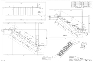 SHOP NOTE:
GRIND SMOOTH ALL EXPOSED
WELDS & EDGES
QTY. SITE BOLTS LENGTH
3/4"Ø A325N BOLT2 1 3/4"
3/4"Ø A325N BOLT6 2"
GRID LOC REF DWGQTY
-/ E21
1 STAIRS UPDATED 21/02/14 BW
0 ISSUED TO SHOP 29/01/14 BW
A ISSUED FOR APPROVAL 27/01/14 BW
REV DESCRIPTION DATE BY
ONE - STAIR - S1 CUSTOMER:
DRAWN BY: DATE: (D/M/Y)
PROJECT:
DWG#
CANBIAN
BW 27/01/14
WESTGATE
S1
CHECKED BY:DATE: (D/M/Y)
IC3D
REV#
1HOLES: 13/16" Ø U.N.O.
PAINT: GALVANIZED JOB#
1169
ALL STEEL CRAFT
PHONE: (780) 478-6668 FAX: (780) 478-6677
FABRICATORS LTD.
MARK QTY DESCRIPTION LENGTH WEIGHT REMARKS MATL ABM#
S1 1
S1 1 C12X20.7 11'-11 15/16 250 300W
0STAIR
L1 1 C8X11.5 3'-0" 34 300W
L5 1 C12X20.7 11'-0 5/16" 230 300W
L7 1 C12X20.7 5'-0 13/16" 106 300W
L8 1 C12X20.7 5'-0 13/16" 106 300W
L10 1 C12X20.7 2'-5 1/2" 51 300W
L60 1 L3X3X3/8 9 1/2" 6 300W
P3 1 PL1/4"X2 5/8" 6 3/16" 1 350W
P16 10 GRTG1 1/4"X12 1/8" 3'-0" 98 GALV STAIR TREAD GRTA_1_1/4
40 3/8"Ø A307 BOLT 1 1/2" 3 Workshop
TOTAL WEIGHT THIS DRAWING 884
10@678/=5'-9558/
10- P16
FULL STRENGTH
SPLICE
L8
L10
L1
S1
3716/
16.06°
12
33
4/
718/
9'-11
3 7
16
/
3716/
2
11'-2 15
16
/
RD
5 15
16
/
9
7 1
16
/
1'-41
16
/
5 15
16
/
1'-10
7 1
16
/
2'-51
16
/
7 1
16
/
6'-9
5 15
16
/
7'-215
16
/
7 1
16
/
7'-10
5 15
16
/
8'-315
16
/
7 1
16
/
8'-1015
16
/
5 15
16
/
9'-47
8/
7 1
16
/
9'-1115
16
/
5 15
16
/
10'-57
8/
1'-6 1
16
/
11'-1115
16
/
5'-71516/ 9@11=8'-3 3'-21516/
33
112/ 338/ 3'-1134/
333
4'-8 5
8/
4'-85
8/
0
5'-0 1
8/
10'-23
4/
134/
1'-81316/ 81116/
4'-938/ 9'-11 2'-512/
212/
1'-018/
7 118/
212/334/
3
11'-11 15
16
/
3716/
16.06°
12
3716/
17'-178/
14/
14/
NO WELD
@ TREAD
14/
20 - 716/ Ø HOLES
38/ Øx 1 12/ A307
GALVANIZED
518/
5'-01316/
3 1
16
/
31
16
/
0
6
10'-83
4/
6
5'-25
8/
33
31
16
/
4 81516/
1'-078/
2'-2116/
712/
32.13°
12
1
21
8/
1 5
16
/
5 15
16
/
2'-11
7 1
16
/
3'-61
16
/
5 15
16
/
4'-0
7 1
16
/
4'-7
5 15
16
/
5'-015
16
/
7 1
16
/
5'-8
5 15
16
/
6'-115
16
/
14'-0316/
134/
13'-101516/
13'-101516/
17'-178/
14'-1716/
134/
14/
P3
P3
A A
L8
L7
L10
L5
L1
L60
S1
3'-0
4'-71116/
1 14/
3'-21516/
212/
516/258/
3'-0716/
31116/
10- P16
GALV STEEL TREAD (19-4)
316/ x114/ SERR BAR
STD END PL'S &
W/CHK'D PL NOSING
5'-71516/ 9@11=8'-3 214/
33
4/
31
16
/
10'-3 3
4/
RD
518/ 718/
5 15
16
/
9
7 1
16
/
1'-41
16
/
5 15
16
/
1'-10
7 1
16
/
2'-51
16
/
558/
4'-8 5
8/
4'-85
8/
0
6'-658/
5'-01316/ 9'-038/ 14/
14'-0316/
14'-1716/
11'-0 5
16
/
B
B
14/
3 SIDES
SEE MAIN VIEW FOR
TYP DIM'S & WELDS
NOT SHOWN
P3
L60
L7
L5
L1
A - A
333
33
3 1
16
/
31
16
/
0
112/ 338/ 3'-1134/
15
16
/
53
16
/
3
14/
1 1
4/
2 1
8/
5 15
16
/
5'-015
16
/
7 1
16
/
5'-8
5 15
16
/
6'-115
16
/
7 1
16
/
6'-9
5 15
16
/
7'-215
16
/
7 1
16
/
7'-10
5 15
16
/
8'-315
16
/
7 1
16
/
8'-1015
16
/
5 15
16
/
9'-47
8/
7 1
16
/
9'-1115
16
/
1058/
9@678/=5'-218/
4'-10 3
8/
10'-1
234/
3 7
16
/
3 7
16
/
15
16
/
4116/ 112/
514/
1
212/ 4916/
338/
23
16
/
39
16
/
13
16
/51
2/
6316/516/
20 - 716/ Ø HOLES
38/ Øx 1 12/ A307
GALVANIZED
9- P16 (N/S)
6
5'-25
8/
5 15
16
/
2'-11
7 1
16
/
3'-61
16
/
5 15
16
/
4'-0
7 1
16
/
4'-7
4316/612/
5 15
16
/
10'-57
8/
1078/
2 1
2/
10'-31
2/
31058/
514/
2116/
516/ 258/
134/
6316/
P16
2 x (1316/ "x1") SLOTS
P3
L60
L5
B - B
 