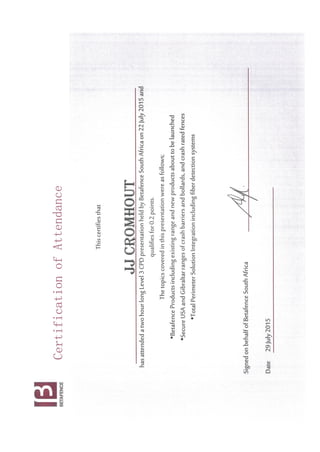 Certification of Attendance JJ Cromhout (Betafence)