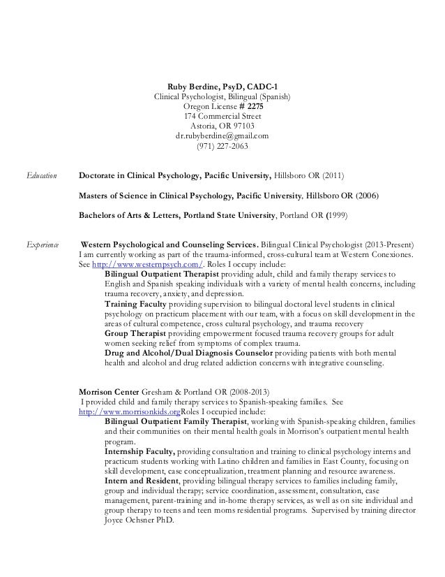 cv clinical psychologist