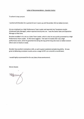Working Operation Letter Operation manager letter of recomendation 2016 | PDF