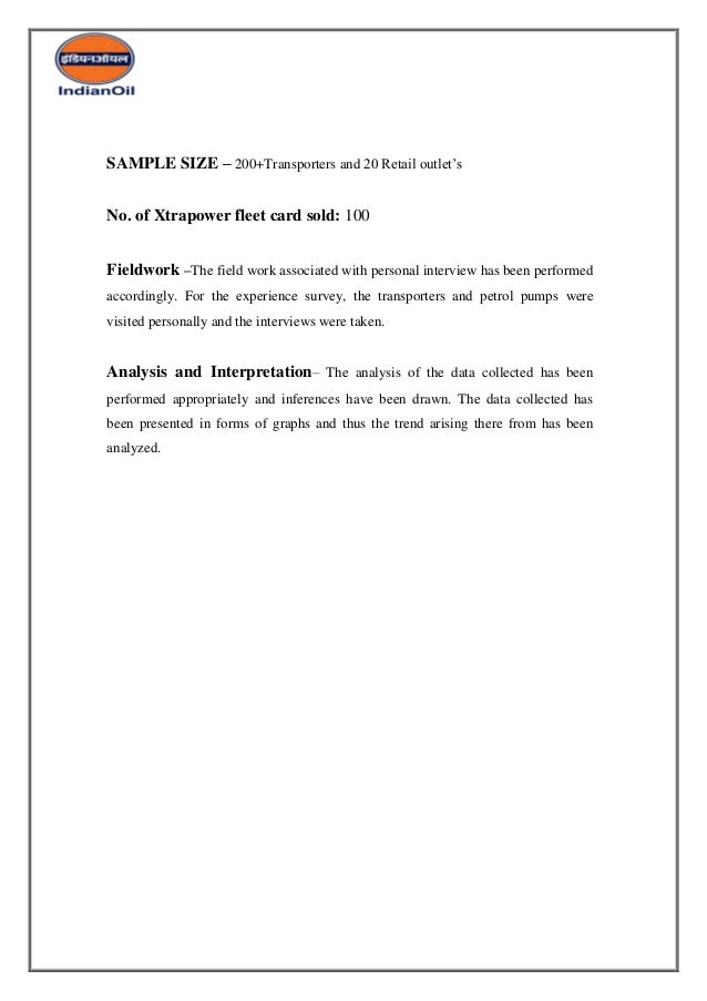 XTRA POWER FLEET CARD MARKET SURVEY