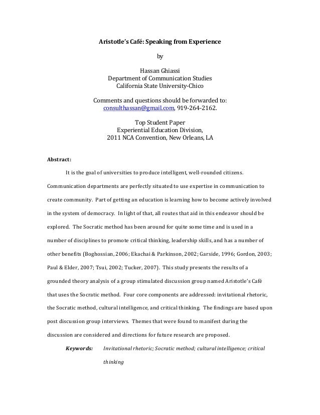 top student paper experiential education division 2011 nca conven