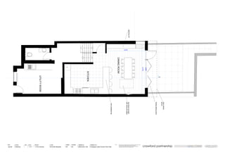 Proposed Lower Ground Floor Plan crawford partnership www.crawfordpartnership.co.uk
Tel: 020 8444 2070 · Fax: 020 8444 1180
1a Muswell Hill, London, N10 3TH
1:50 @ A3
Report all errors and discrepancies promptly to architects before proceeding with the works.
Do not scale drawing. Figured dimensions to be worked to in all cases.
The contractor is responsible for checking dimensions, tolerances and references.
All structural information to be taken from engineers drawings.
NOTES:
July 09 13 Firs Avenue Mr & Mrs Macleod SP 2009-235-2-109ACPlanning
PROJECT:SCALE:STATUS: CHECKED: DRAWING TITLE:DRAWING NO.:REV: CLIENT: DRAWN:DATE:
F
1
2
3
4
5
1
2
3
4
5
6
4,775
3,672
3,601
AA
newfixedrooflight
withobscuredglass
shelvingunit
newbreakfastbar
foldingslidingdoors
newcanopy
above
DININGROOM
KITCHEN
UTILITYROOM
 