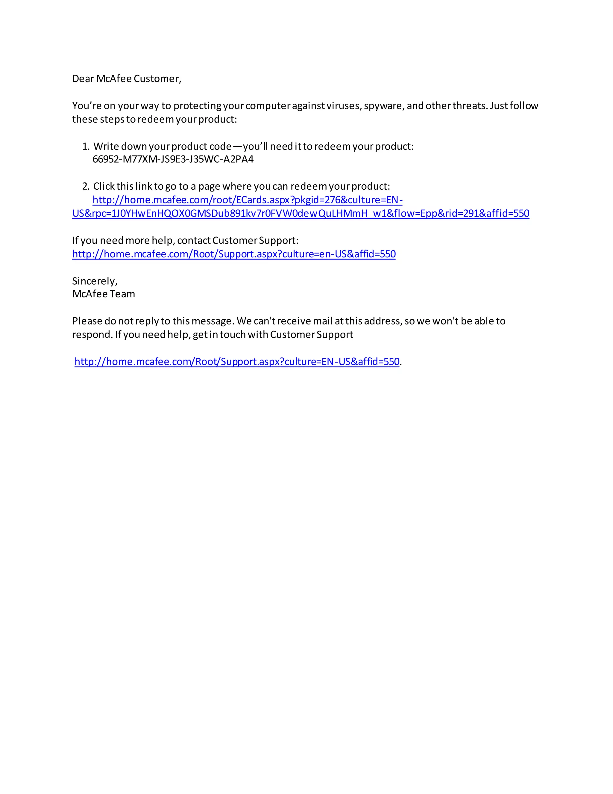 Dear McAfee Customer | PDF