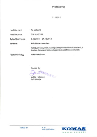 Ty todistus Komas Oy PDF Ty todistus Komas Oy PDF