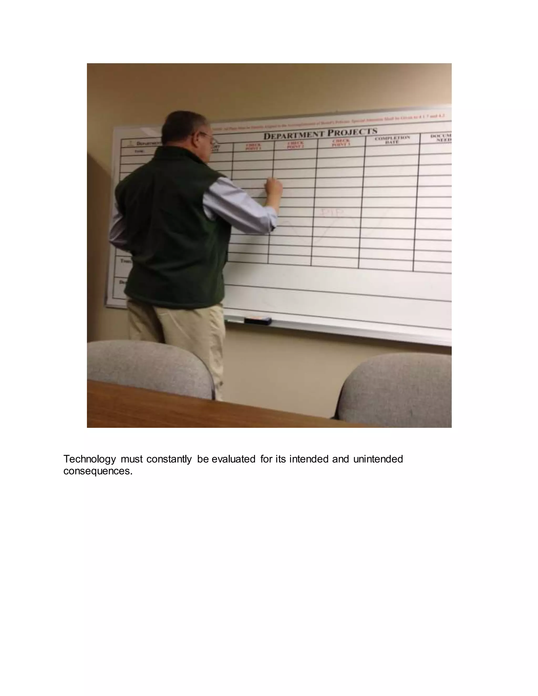 Technology must constantly be evaluated for its intended and unintended
consequences.
 