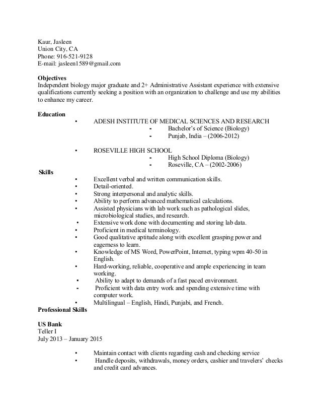 biology major resumes