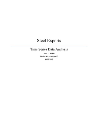 Steel Exports
Time Series Data Analysis
Julia L. Nickle
Predict 411 – Section 57
11/19/2012
 